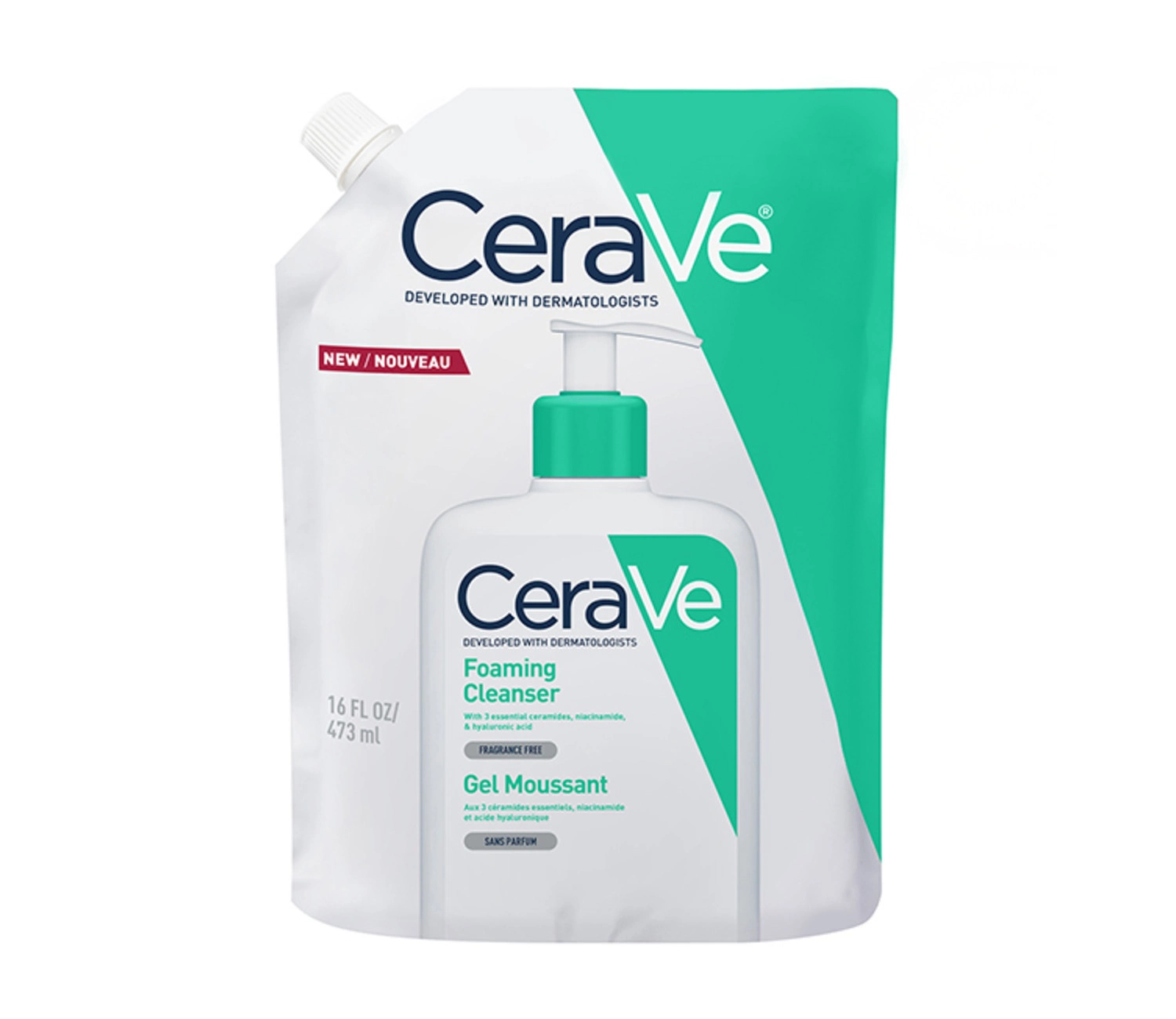 CeraVe Foaming Cleanser Refill Pouch With Niacinamide For Normal To Oily Skin 473ml