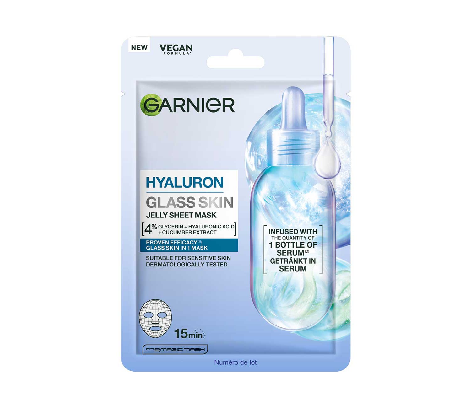 Garnier Hyaluron Glass Skin Jelly Sheet Mask 4% Glycerin Hyaluronic Acid Cucumber Extract