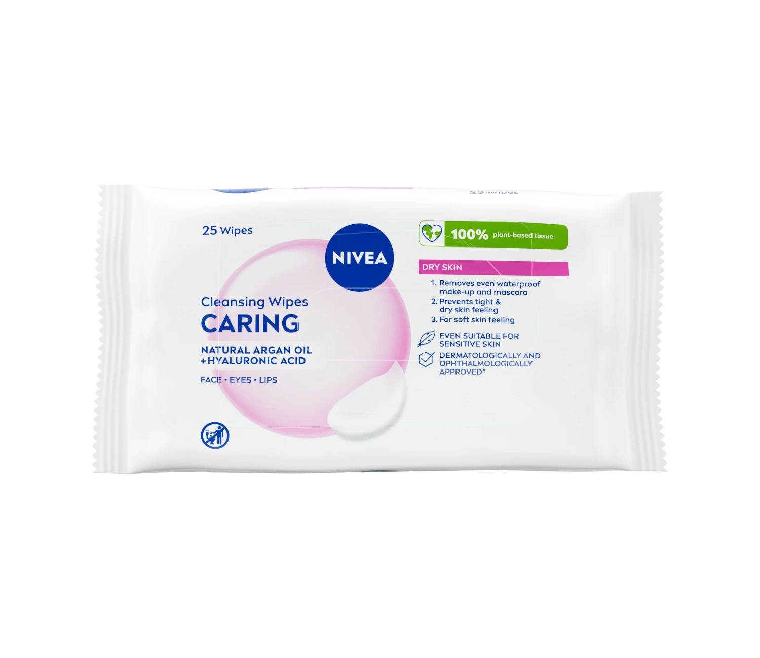 NIVEA Biodegradable 3in1 Caring Cleansing Wipes for Dry Skin, 25pcs