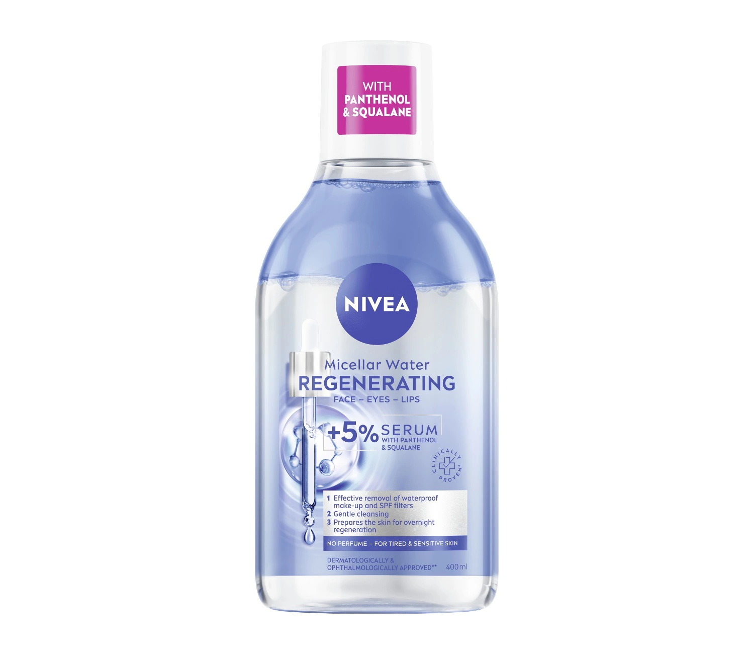NIVEA Regenerating Micellar Water +5% Serum with Panthenol & Squalane for Tired & Sensitive Skin 400ml